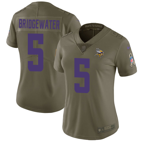 Nike Vikings #5 Teddy Bridgewater Olive Women's Stitched NFL Limited Salute to Service Jersey